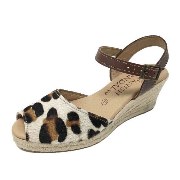 The Spanish Sandal Co Leopard Print Espadrille Wedges size 36 US 5.5 - Picture 1 of 8